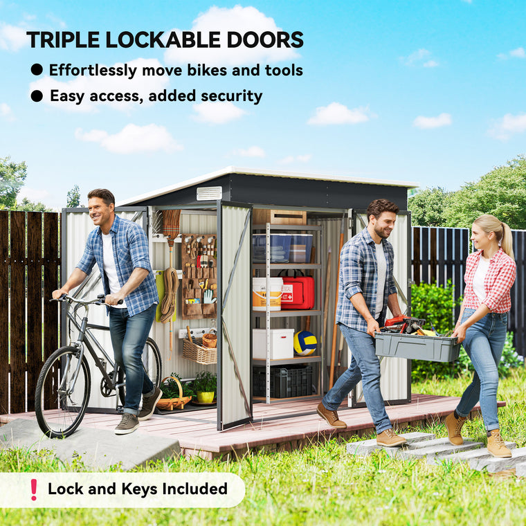 7.5' x 4.3' Waterproof Metal Garden Shed with Lockable Doors