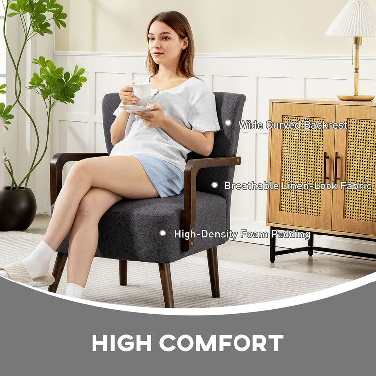 Linen Accent Chair with Wood Legs - Dark Grey
