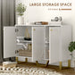 Sideboard Buffet Cabinet with 3 Doors, Modern Storage Cabinet with Adjustable Shelves & Center Leg, White