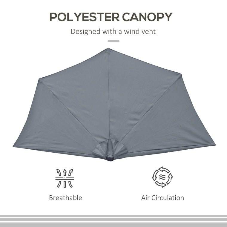 9ft Grey Half Round Table Umbrella with Crank Mechanism