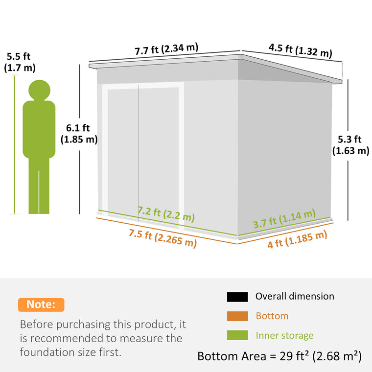 7.5' x 4.3' Waterproof Metal Garden Shed with Lockable Doors