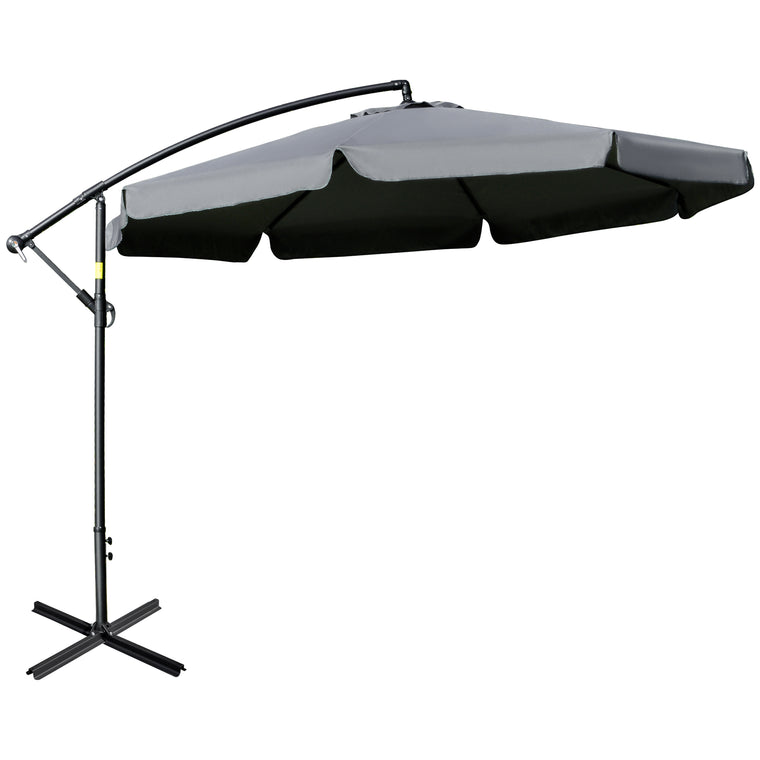 11FT Dark Grey Cantilever Umbrella with Cross Base & 8 Ribs