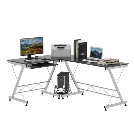 L-Shaped Corner Computer Desk with Keyboard Tray