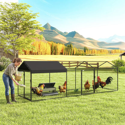 Large Metal Chicken Coop with Waterproof & Anti-UV Cover