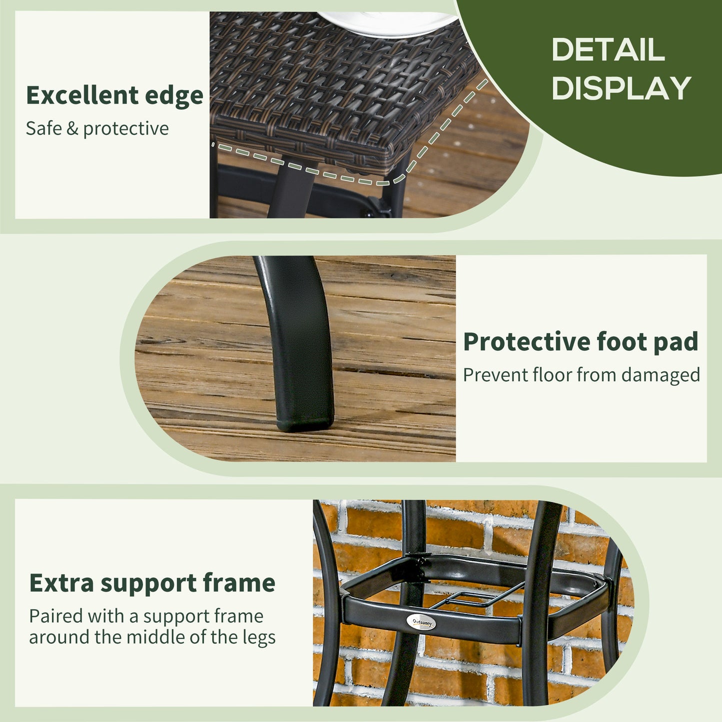 Patio Wicker Dining Table with Umbrella Hole, 34 Inch Outdoor PE Rattan Coffee Table with Plastic Board Under the Woven Table Top for Patio, Garden, Balcony, Mixed Brown
