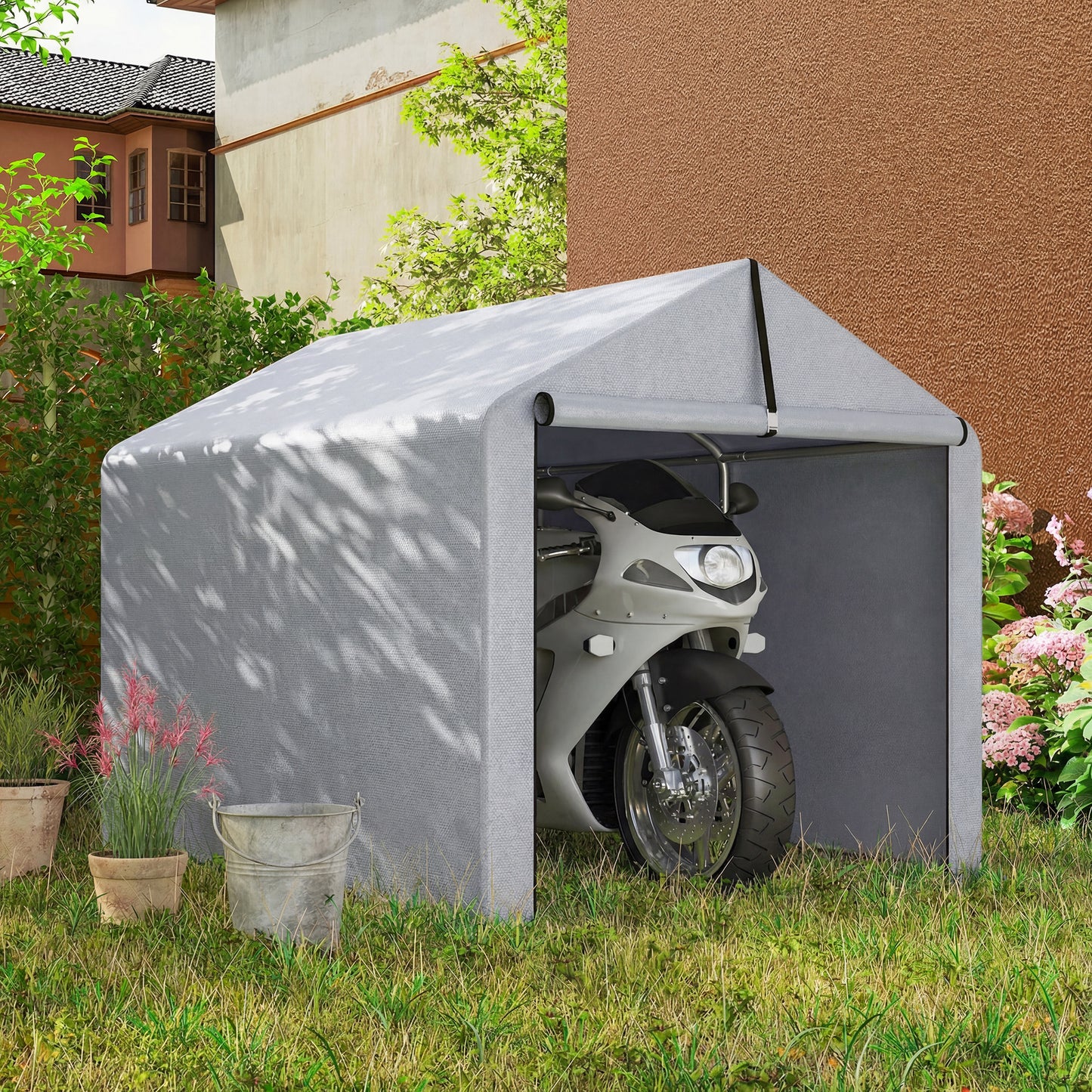 7' x 5' Portable Shed, Waterproof Bike Tent with Roll-up Zipper Door and Galvanized Metal Frame for Bike