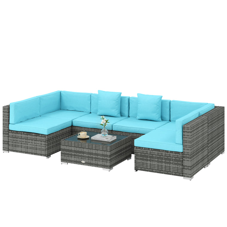 7-Piece PE Rattan Conversation Set with Sectional Sofa