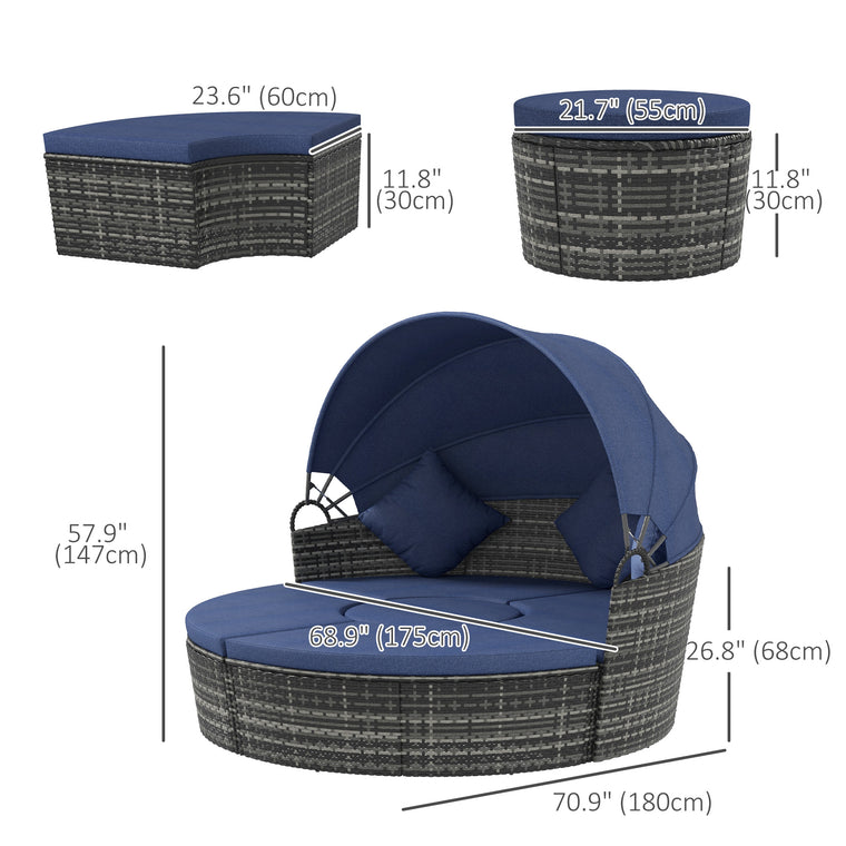 4-Piece Wicker Outdoor Daybed with Retractable Canopy