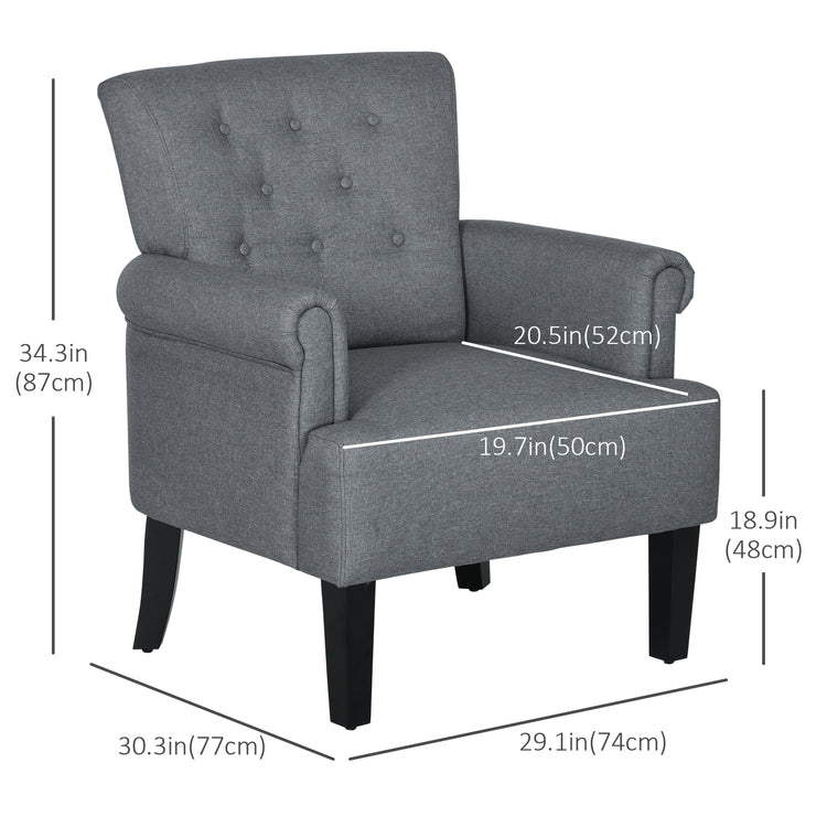 Fabric Accent Armchair with Wood Legs - Grey