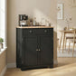 Sideboard Buffet Cabinet with Storage, 27" Kitchen Cabinet with Adjustable Shelf, 2 Drawers and 2 Doors, Coffee Bar Cabinet with Rubberwood Tabletop, Black