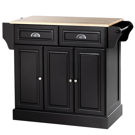 Rolling Kitchen Island with Wood Top and Drawer - Black