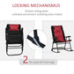 Folding Rocking Chair Set of 2 Padded Rockers with Armrest, Red & Black