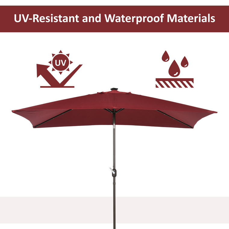 6.5x10ft Wine Red Aluminum Market Parasol with Solar LEDs