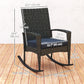 Outdoor Rocking Chair, Patio Wicker Chair Removable Cushion, High Back and Armrests for Porch Balcony, Navy Blue