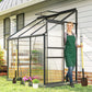Aluminum Lean-to Greenhouse Polycarbonate Walk-in Greenhouse with Rain Gutter and Sliding Door, 6' x 4', Dark Grey