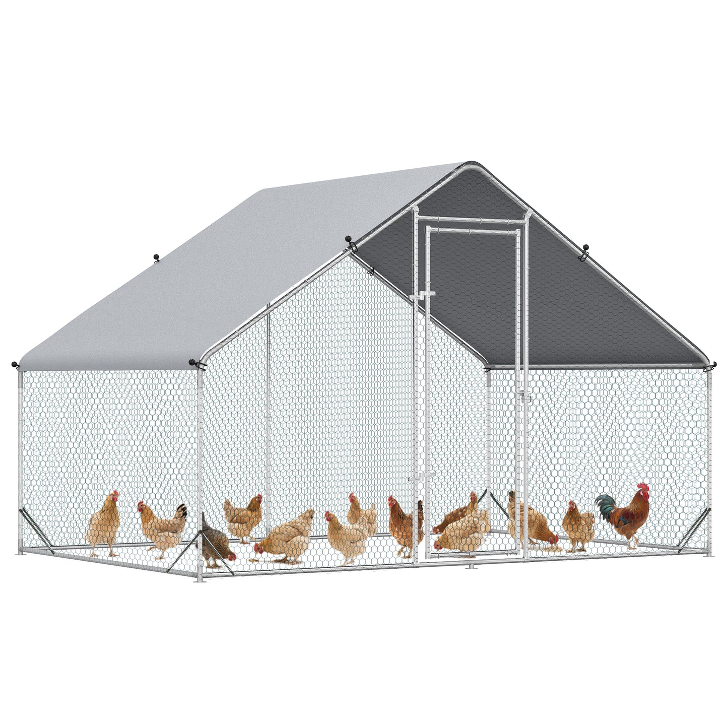 9.8' x 6.6' x 6.6' Chicken Coop Cage, Outdoor Hen House w/Cover & Lockable Door