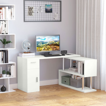 L-Shaped Rotating Computer Desk with Storage - White