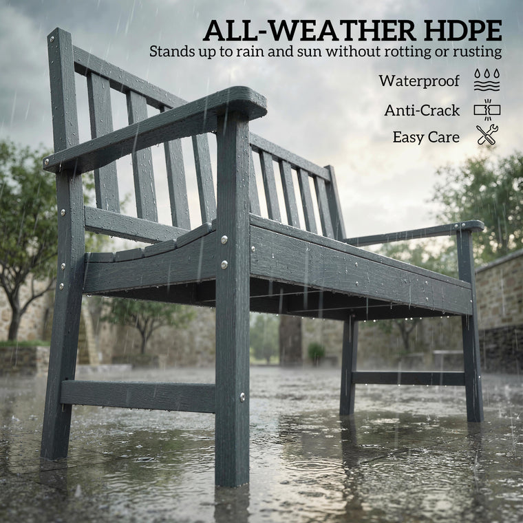 HDPE Weatherproof Garden Bench, 2-Person Slatted Seat