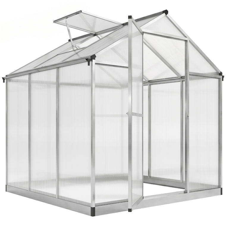 6' x 8' x 6.4' Silver Polycarbonate Greenhouse with Rain Gutter