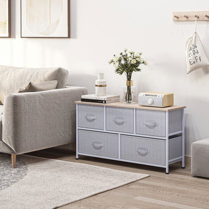 5-Drawer Linen Dresser Tower with Metal Frame - Grey