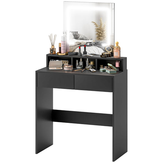 Makeup Vanity Desk with LED Mirror and Drawers - Black