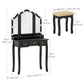 Makeup Vanity Desk with Mirror and Stool, Vanity Set with 10 LED Lights, 5 Drawers and 3 Compartments, Black