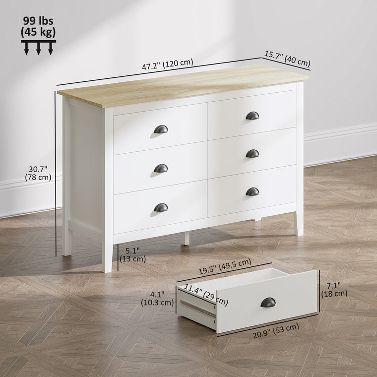 6-Drawer Dresser with Quiet Slides - White