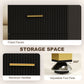2 Pieces Nightstands with Storage, Modern Bedside Tables with 2 Fluted Drawers and Gold Legs for Bedroom, Black