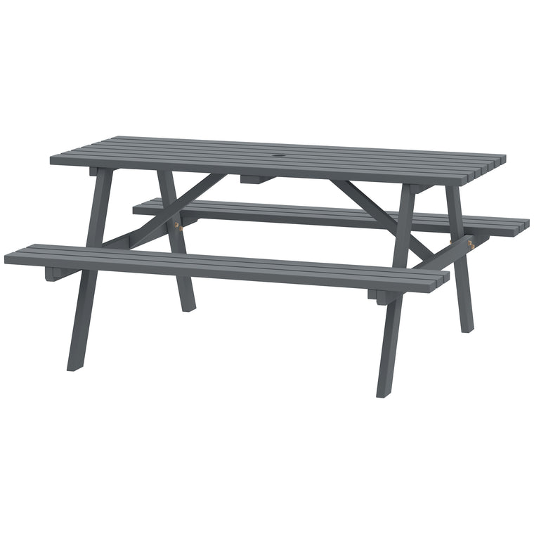 Wood Picnic Table and Bench Set with Umbrella Hole - Grey