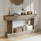 63 Inch Long Console Table, Vintage Narrow Entryway Table with Storage Shelf for Living Room and Hallway, Light Brown