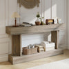 63 Inch Long Console Table, Vintage Narrow Entryway Table with Storage Shelf for Living Room and Hallway, Light Brown