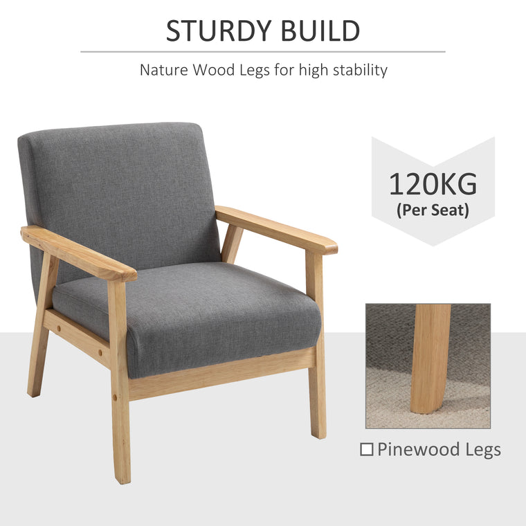 Linen Cushion Accent Chair with Wood Frame - Grey
