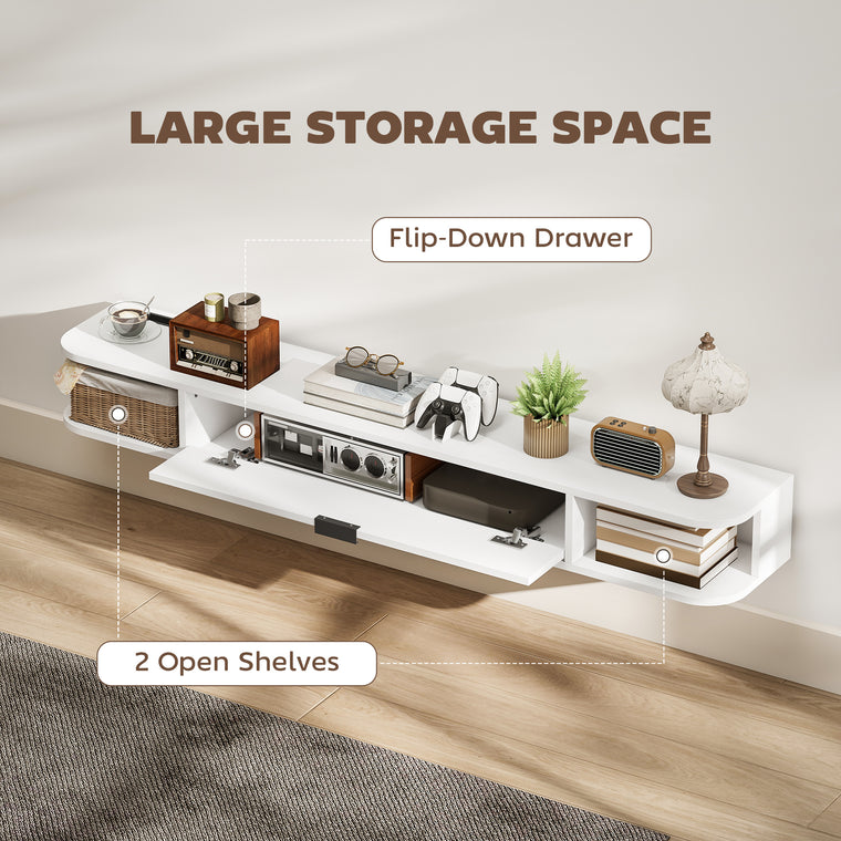 55" Floating TV Stand with Flip Drawer - White