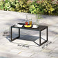 12.4" Steel Patio End Table, Round Hollow Drum Side Table, Accent Table for Indoor and Outdoor, Khaki