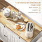 Kitchen Island with Storage, Rolling Trolley Cart with Rubber Wood Top, Spice Rack, Towel Rack, Grey