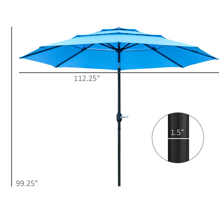 9FT Sky Blue 3-Tier Market Umbrella with Crank & Tilt