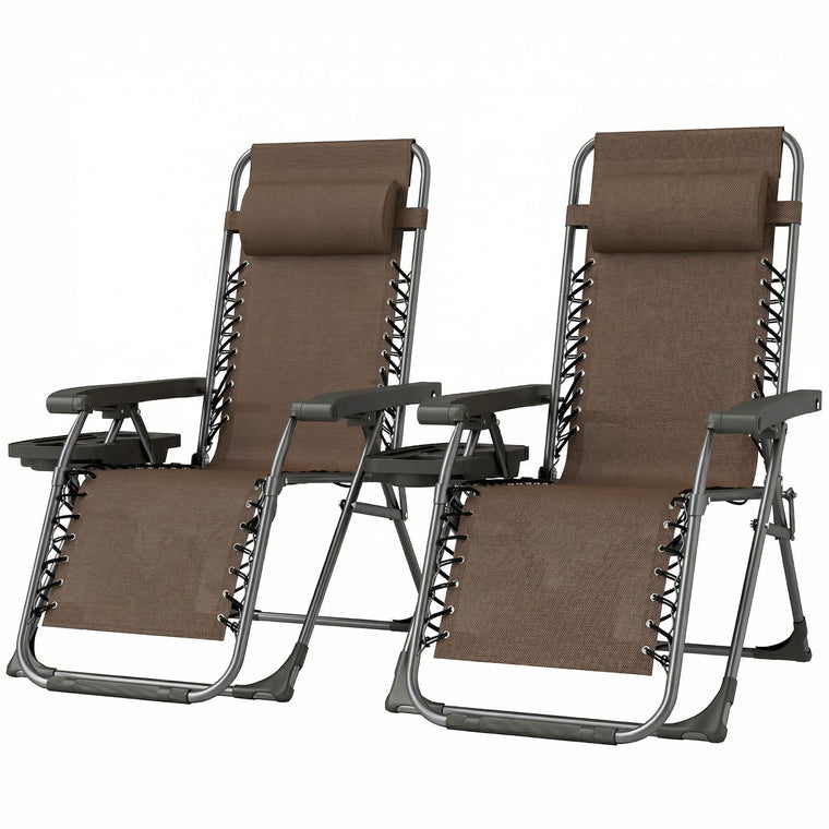 2-Piece Zero Gravity Chair Set with Cup Holder & Headrest