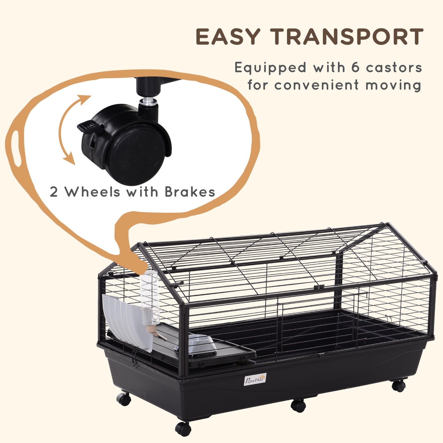 Guinea Pig Cage with Foldable Detachable Playpen, Rolling Rabbit Chinchilla Hedgehog Bunny Cage Small Animal Habitat with Water Bottle, Hay Feeder