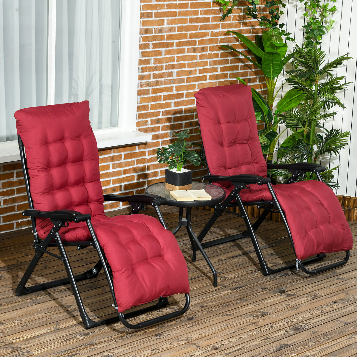 Folding Garden Chairs Set of 2, Reclining Zero Gravity Chair, Sun Lounger with Cushion and Headrest, Khaki - Walnut