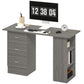 Computer Desk, 47" Writing Table with 3-Tier Shelves and 3 Reversible Drawers for Home Office, Bedroom, Grey