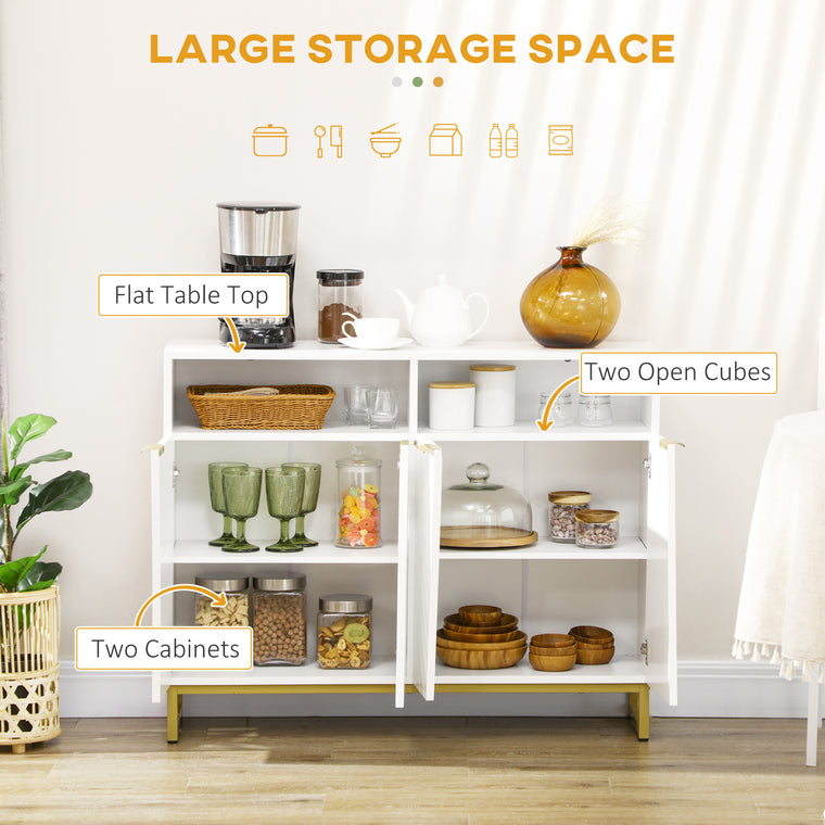 Sideboard Cabinet with 4 Doors and Metal Base - White