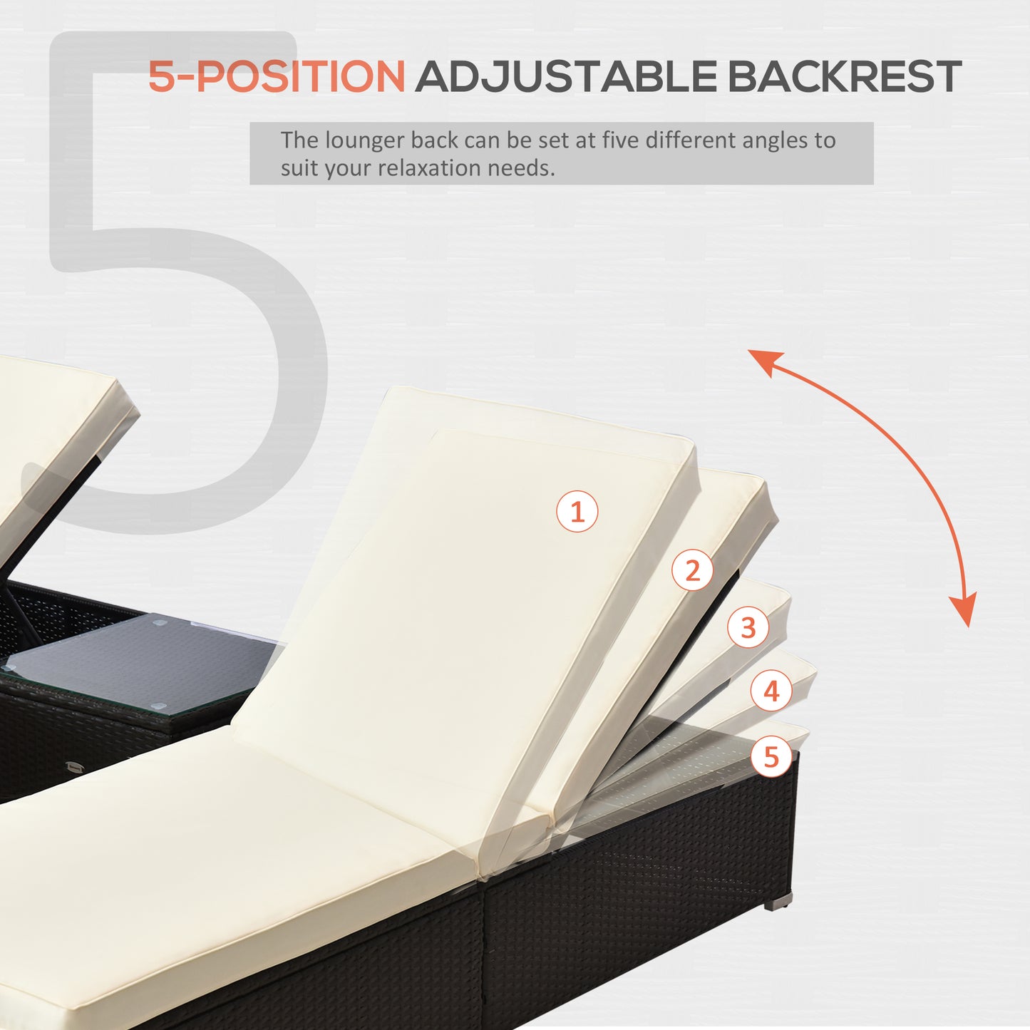 3pc Rattan Lounge Chair Set with Side Table Outdoor Patio Synthetic Rattan Wicker Sun Bed Set with Cushion