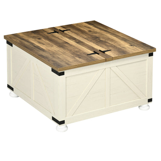 Square Coffee Table with Flip-Top Storage - Antique White