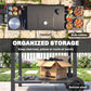 Charcoal Grill with 2 Side Tables, Barbecue Grill with Thermometer and Warming Rack, Wheels, 43.3"x18.3"x39.8", Black