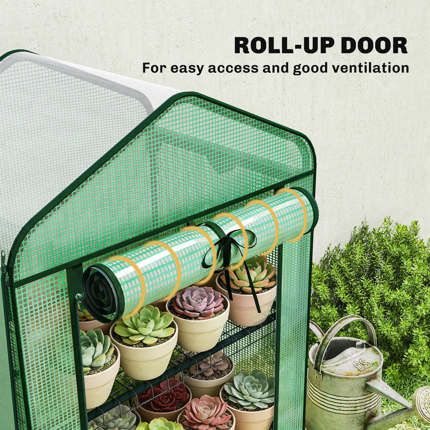 Mini Greenhouse with Screen Roof, Portable Small Greenhouse with Roll-Up Zipper Door