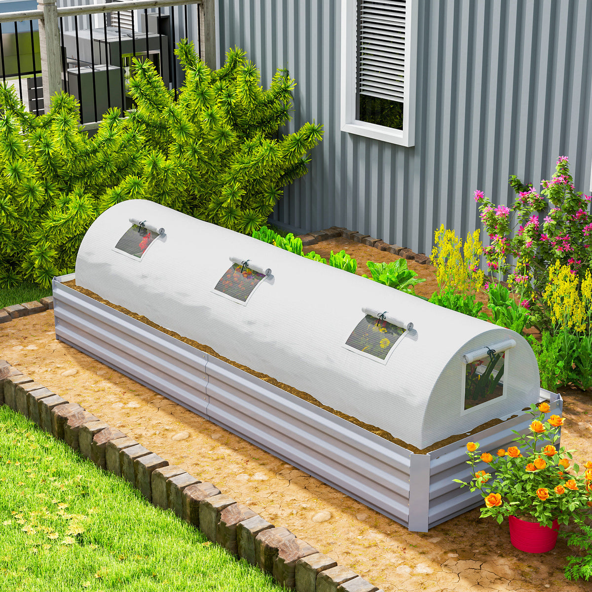 Portable Mini Greenhouse, Tunnel Growing Tent with 5 Mesh Windows and Steel Frame