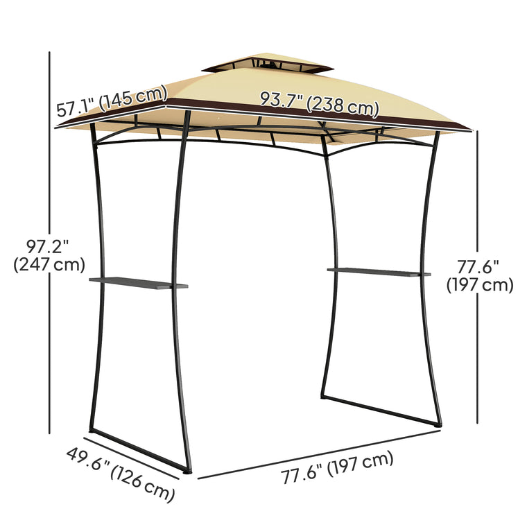 8' x 5' Beige Grill Gazebo with Side Shelves & Hook