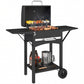 Charcoal Grill with 2 Side Tables, Barbecue Grill with Thermometer and Warming Rack, Wheels, 43.3"x18.3"x39.8", Black