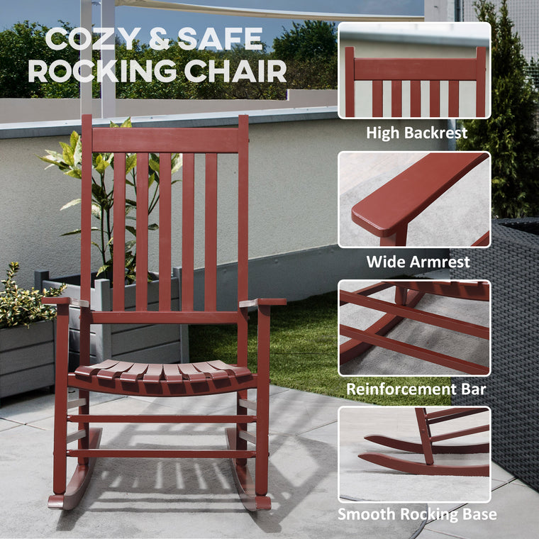 Wine Red Wooden Porch Rocking Armchair
