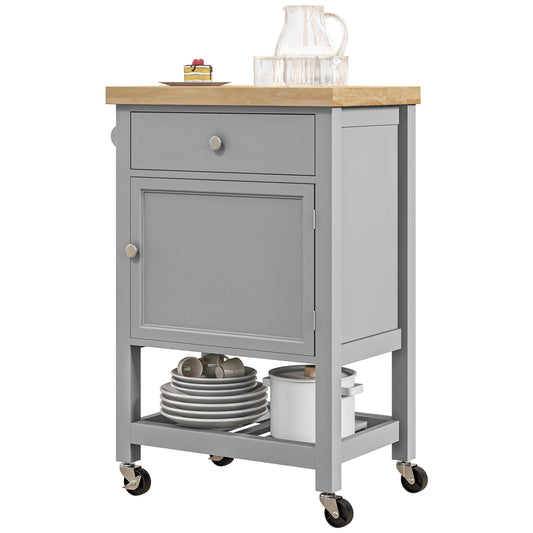 Rolling Kitchen Island Cart with Wood Top - Grey